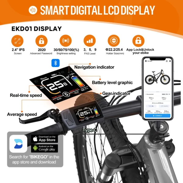 EKD01 Bluetooth Navigation Display 8 Languages LCD Ebike Computer For BAFANG Motor Kit Intelligent Controller UART CAN Protocol - obrazek 2