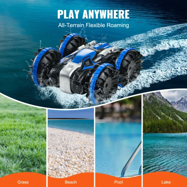 VEVOR Amphibious RC Car Boat 2.4GHz 12 km/h Electric Remote Control 360° Rotating Stunt Car Water Beach Pool Toys Boys Gifts - Image 4