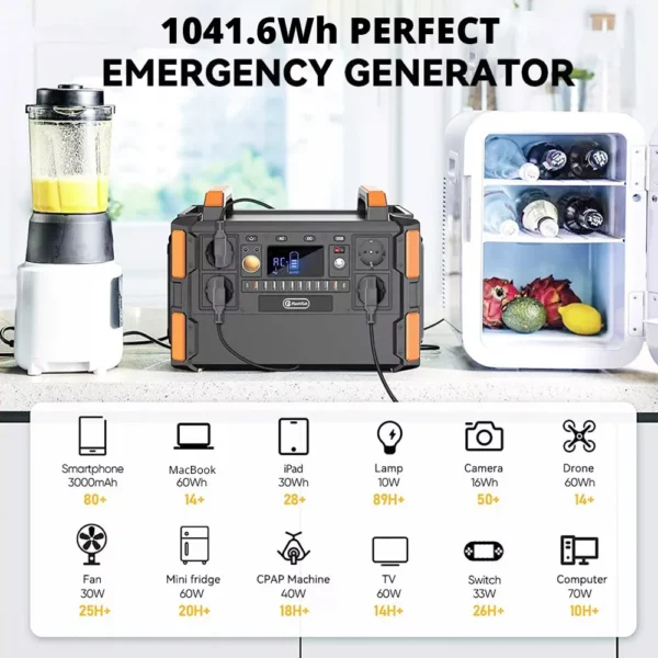 Flashfish F132 1000W Pure Sine Wave Power Station 1041.6Wh 19 Outlets LiFePo4 230V AC Outlet Energy Storage Portable Generator - obrazek 6