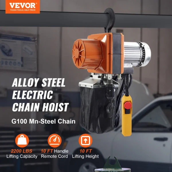 VEVOR 2200lbs Electric Chain Hoist 10.5 ft/min Single Phase Overhead Crane with G100 Chain Lifting Wired Control for Garage Shop - obrazek 2