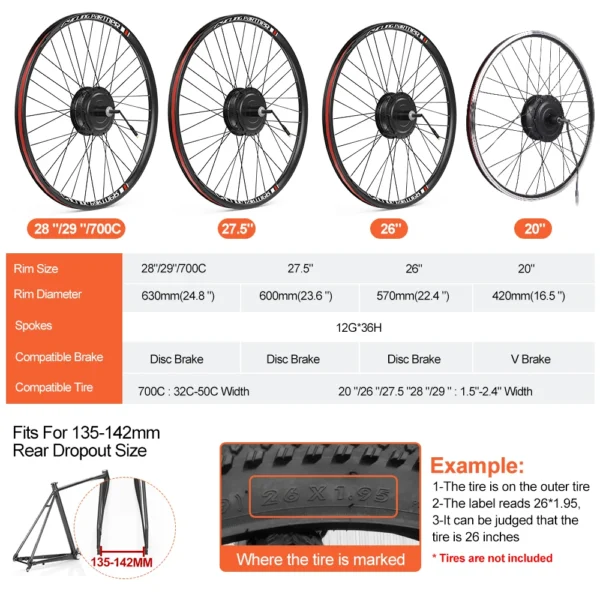 Bafang 48V 500W Rear Hub Motor Brushless Gear Bicycle Electric Bike Conversion Kit 20-29 Inch 700C Wheel Drive Engine - Kuva 3