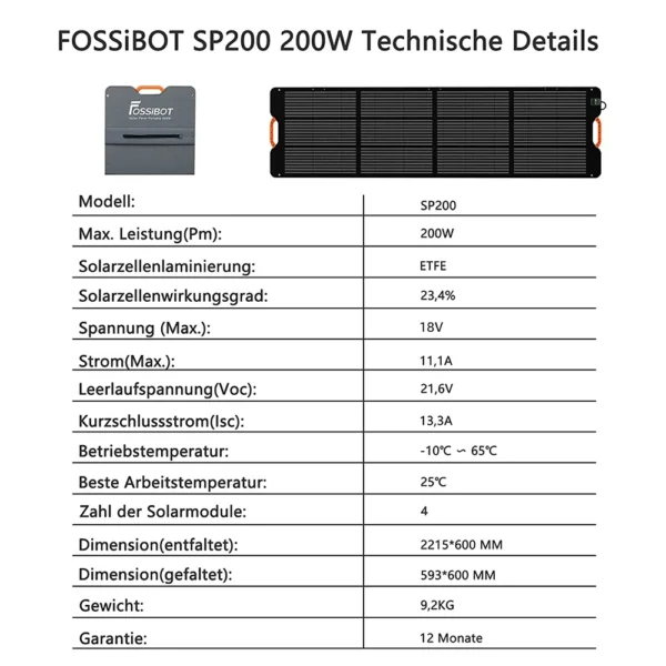 FOSSiBOT SP200 18V 200W Foldable Solar Panel, 23.4% High Efficiency Monocrystalline Solar Cells, for Power Station MPPT IP67 - Image 6